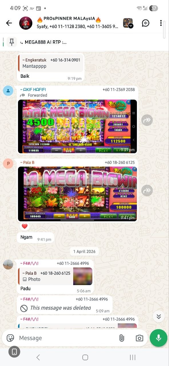 Mega888 big win screenshot - Group WhatsApp Mega888 member RM 4,500 win